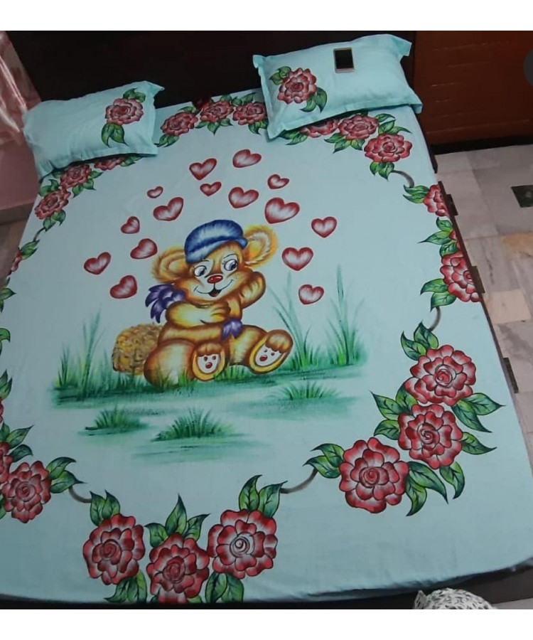 Handpainted cotton double bed sheet with cartoon-Global Artisans