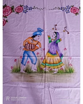 Handpainted cotton double bed sheet with dancing couple