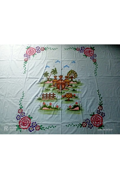 Handpainted cotton double bed sheet with scenery