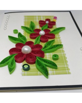 Handcrafted paper quilling greeting card - Red Flower