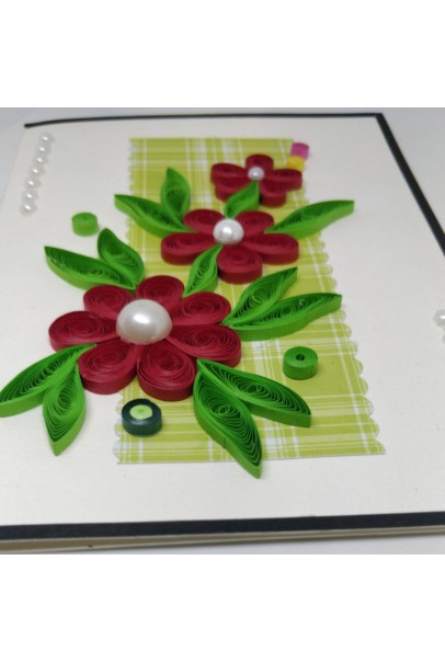 Handcrafted paper quilling greeting card - Red Flower