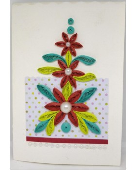 Handcrafted paper quilling greeting card - Blue and Red 