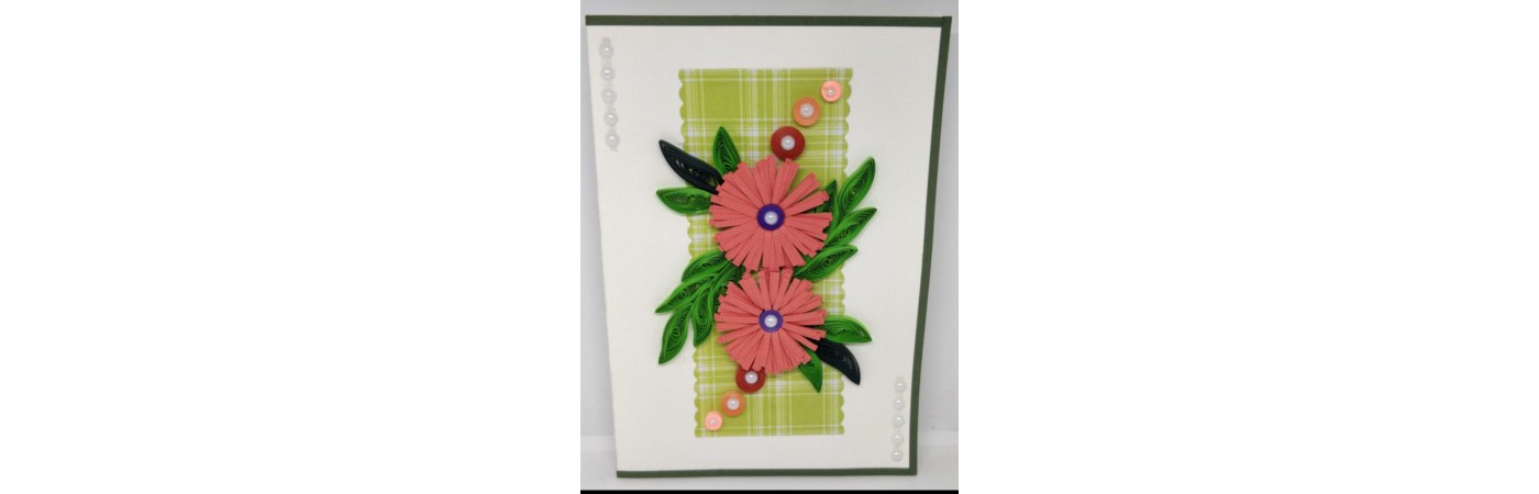 Handcrafted paper quilling greeting card - Pink Flower