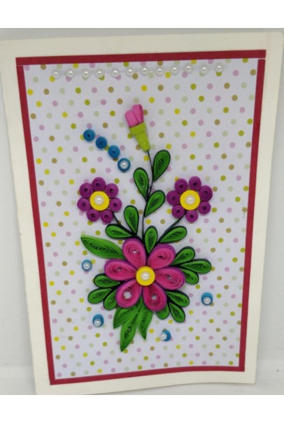 Handcrafted paper quilling greeting card - Pink & Gren