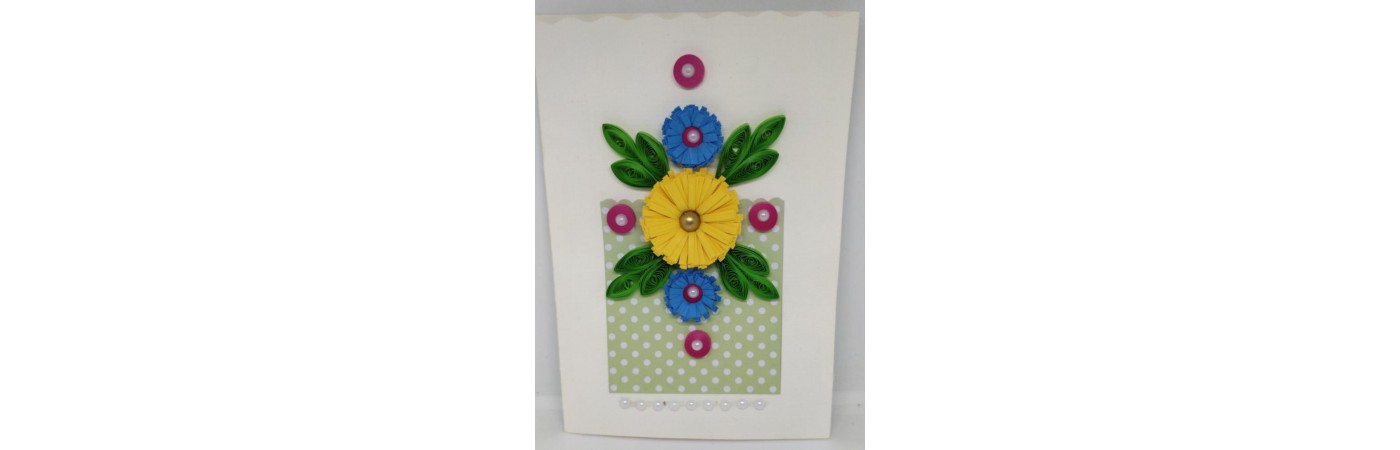 Handcrafted paper quilling greeting card - Yellow and purple Flower