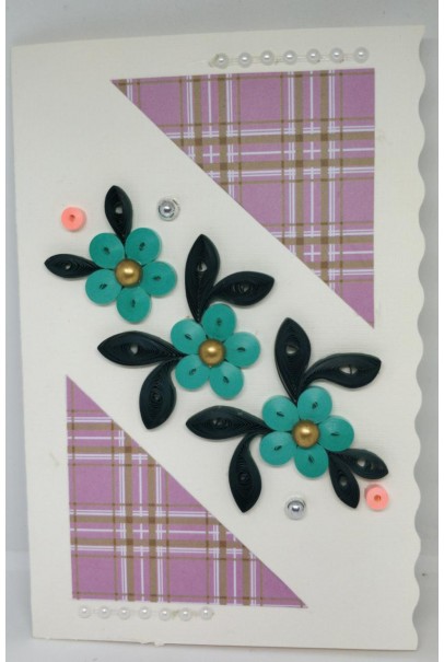Handcrafted paper quilling greeting card - Turquoise Flower