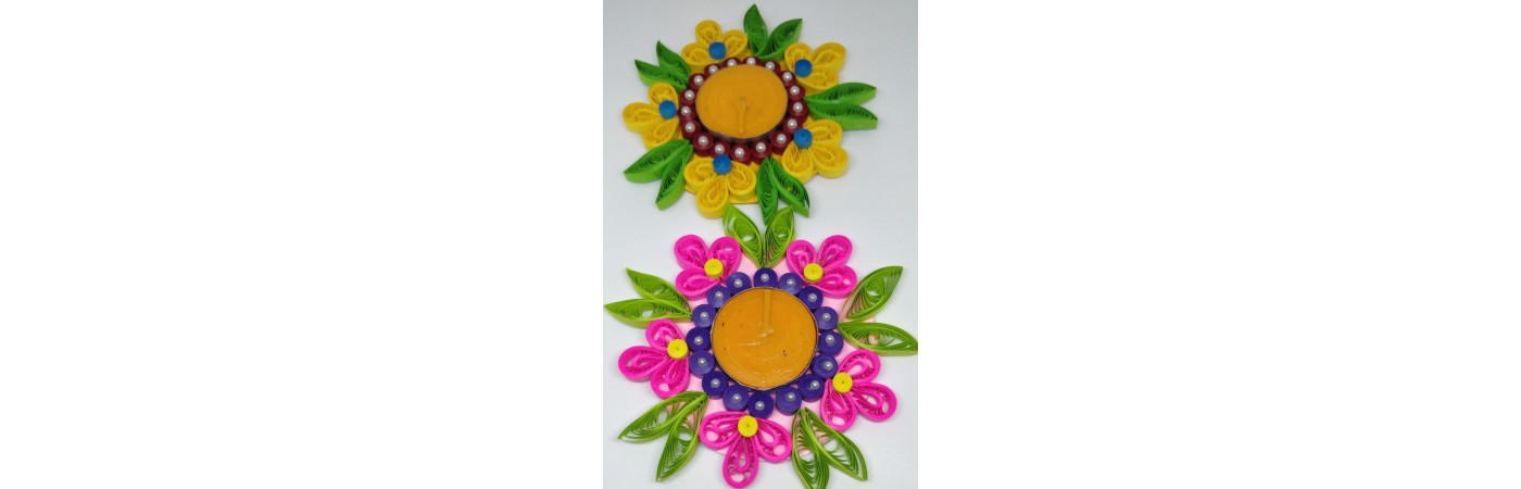 Handcrafted paper quilling greeting card - Yellow and Pink Flower