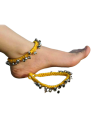 Alphabey's Tribal Style Yellow Threaded Anklets with Oxidized Ghungroo for Women and Girls