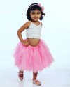 Alphabey's White Top & Mid Thigh Pink Net Skirt For Girls