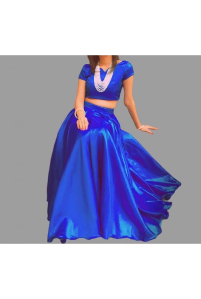 Royal Blue Silk Blouse & Long Skirt For Women