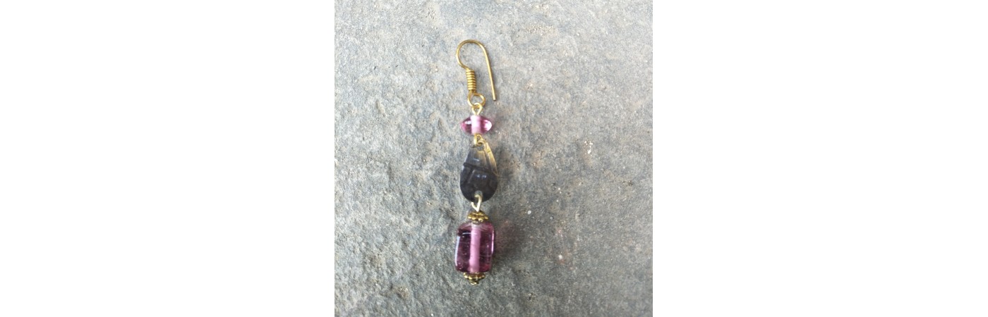 Alphabey's Pink Glass Brass Oxidised Earrings For Women