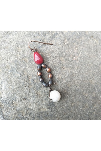 Alphabey's Red and White Copper Oxidised Drop Earrings For Women