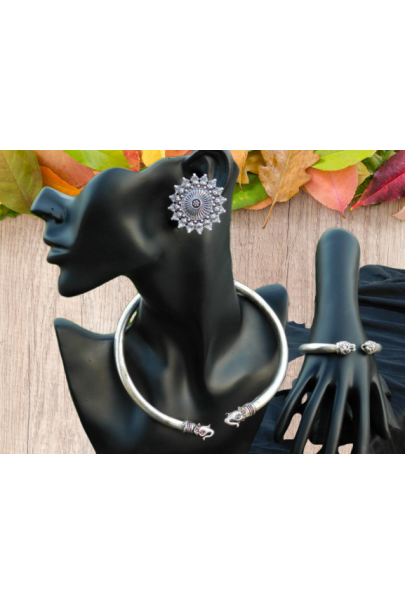 Alphabey's Tribal Bohemia Oxidised Silver  Choker Necklace for Women/Girls NK06