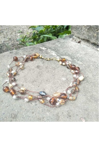 Alphabey's Threaded 4 Strands  Multicolour Glass Beaded Brass Mala Necklace For Women