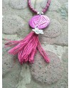 Alphabey's Pink Bone Wood Beaded Silver Plated Brass Tassel Necklace For Women