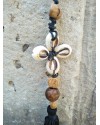 Alphabey's Shell, Wood Beads and cotton Tassel Log Necklace For Women