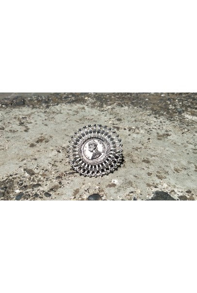 Alphabey Queen Victoria Inspired Style Embossed Ring, Modern Ring, Lady Ring Collection Silver Plated Brass Ring