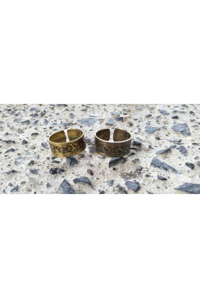 Alphabey Embossed Oxidised Brass Collection Of Finger Rings Set of 2 For Men & Women, Rings Silver Plated Brass Ring