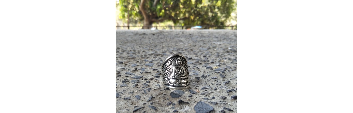 Alphabey Buddha Embossed Ring, Peaceful Ring, Religious Ring Collection Silver Plated Brass Ring