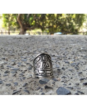 Alphabey Buddha Embossed Ring, Peaceful Ring, Religious Ring Collection Silver Plated Brass Ring