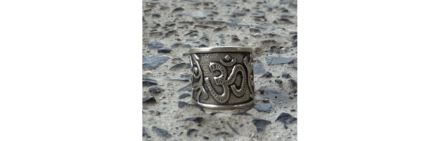 Alphabey Om Embossed Thumb Ring, Peaceful Ring, Religious Ring Collection Silver Plated Brass Ring