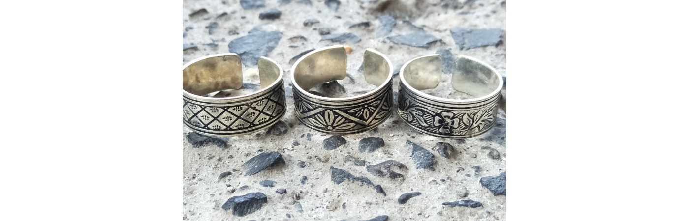 Alphabey Embossed Brass Collection Of Rings Set of 3 For Men & Women, Rings Silver Plated Brass Ring
