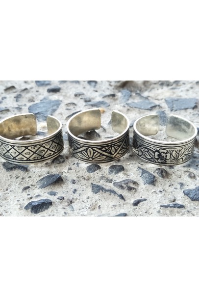 Alphabey Embossed Brass Collection Of Rings Set of 3 For Men & Women, Rings Silver Plated Brass Ring