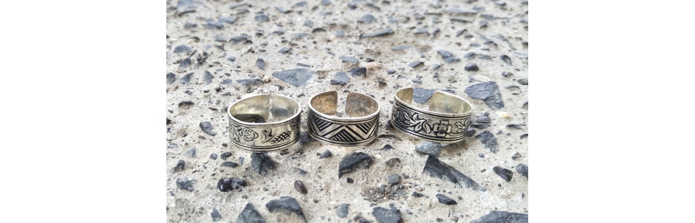 Alphabey Theme Embossed Brass Collection Of Rings Set of 3 For Men & Women, Turkey Rings Silver Plated Brass Ring.