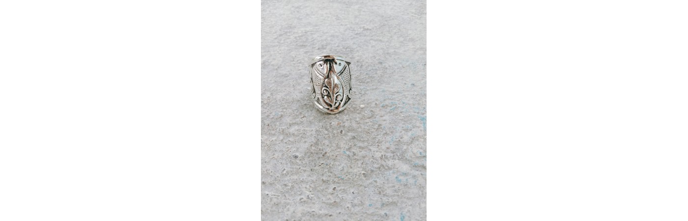 Alphabe Rings Silver Plated  Fish Embossed Brass Stack Ring, Kayi Ring, Turkey Ring Collection 