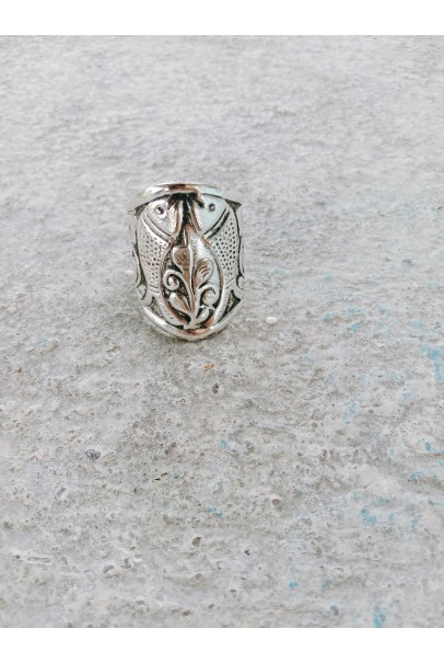 Alphabe Rings Silver Plated  Fish Embossed Brass Stack Ring, Kayi Ring, Turkey Ring Collection 