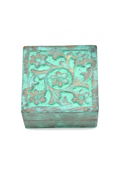 Floral Square Green  Wood Box