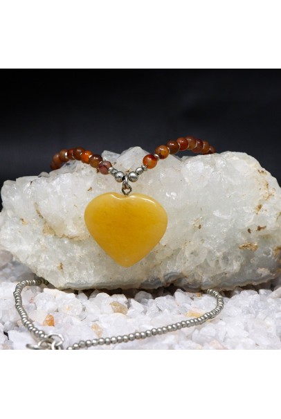 Indian Handcrafted Amber Heart Stone White Metal Necklace Studded with Multi-Colour Beads