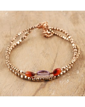 Amethyst and Red Stone Rose Gold 2 Rows Bracelet