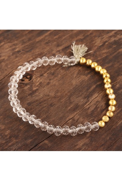 White Crystal and in 22kt Gold Plated Beads and Tassel Bracelet