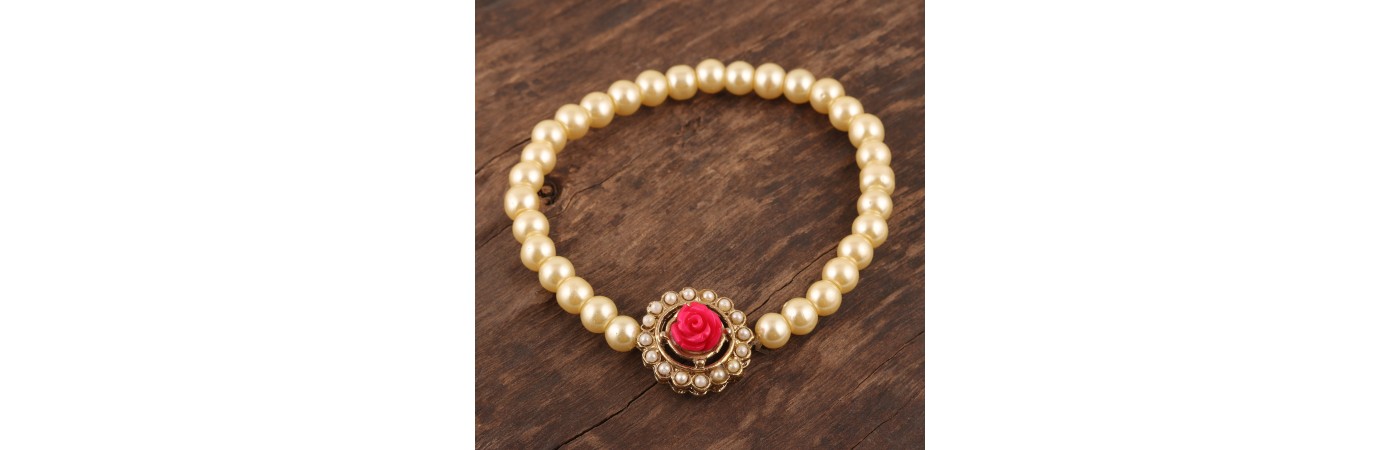 Pink Romantic Flower Pendant Pearl Bracelet