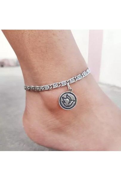 Peace Singing Bird Oxidized Chain Anklet