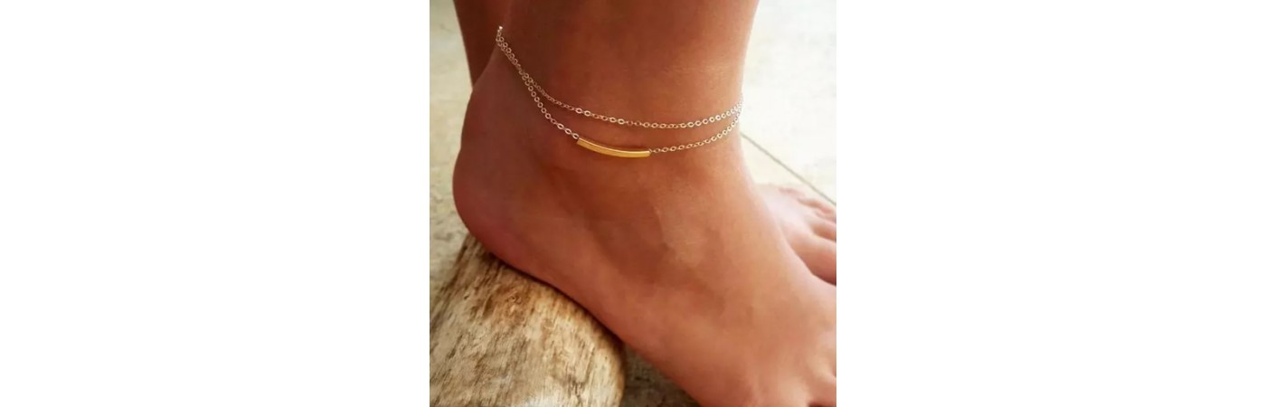 Gold Tone Chain Pipe 2 Rows Anklet
