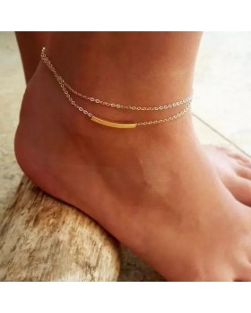 Gold Tone Chain Pipe 2 Rows Anklet