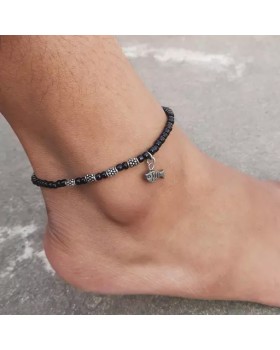 Sea Fish Oxidized Black Beads Beach Anklet