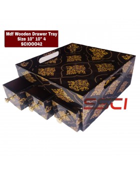 Wooden Drawer Tray- Black FLoral