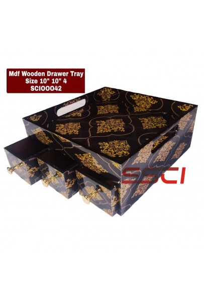 Wooden Drawer Tray- Black FLoral