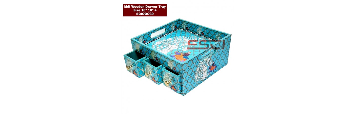 Wooden Drawer Tray- Blue
