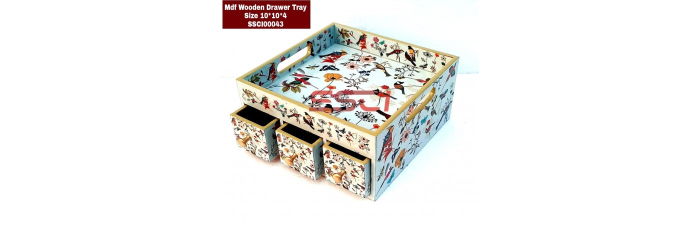 Wooden Drawer Tray- Floral Design Multicolor