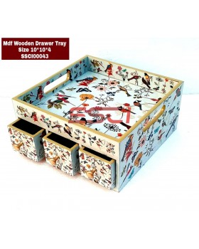Wooden Drawer Tray- Floral Design Multicolor