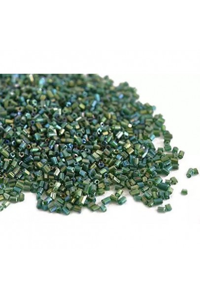 Transparent Rainbow Green 2 Cut Beads/Glass Seed Beads (15/0-1.5 mm) (100 Grams) Standard Quality for Jewellery Making Beading