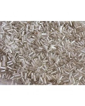 Carve Creations Silverline White/Crystal Pipe/Bugle Beads/Glass Seed Beads (4.5 mm) (100 Grams) Standard Quality for Jewellery Making Beading