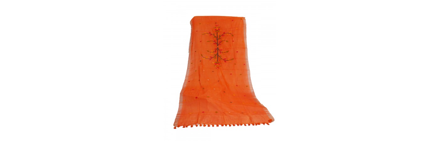 Orange Jamdani cotton silk dupatta