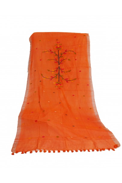 Orange Jamdani cotton silk dupatta