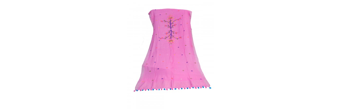 Pink Jamdani cotton silk dupatta.