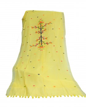 Yellow Jamdani cotton silk dupatta.